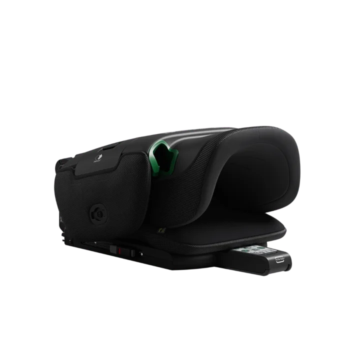 Bilbarnsstolen Axkid Up i färgen Coastal Storm Black ihopfälld för smidig transport eller förvaring.