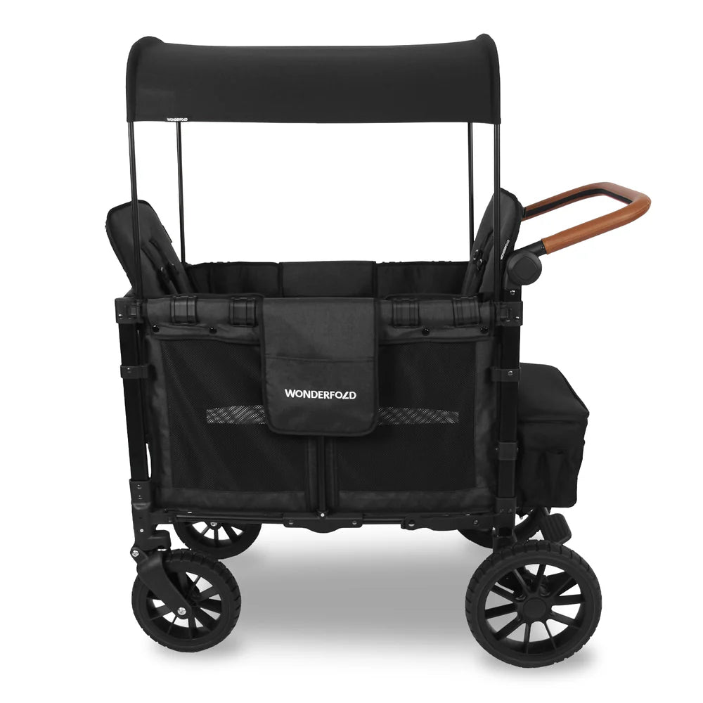 WonderFold W2 Luxe Stroller Wagon. En 2-sitsig skrinda med mycket förvaring i svart.