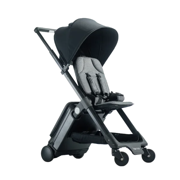 TernX Carry On Luggage Stroller i fullt uppfällt läge med avtagbar sufflett.